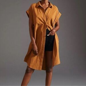 Maeve / Anthropologie Sleeveless Brown Button-Down Shirt size small